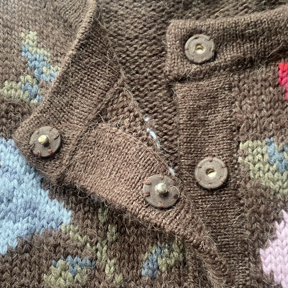 Jackpot wool blend button down Brown cardigan w large floral print Size Small - Picture 16 of 16